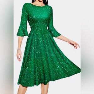 Elegant Green Glitter Dress